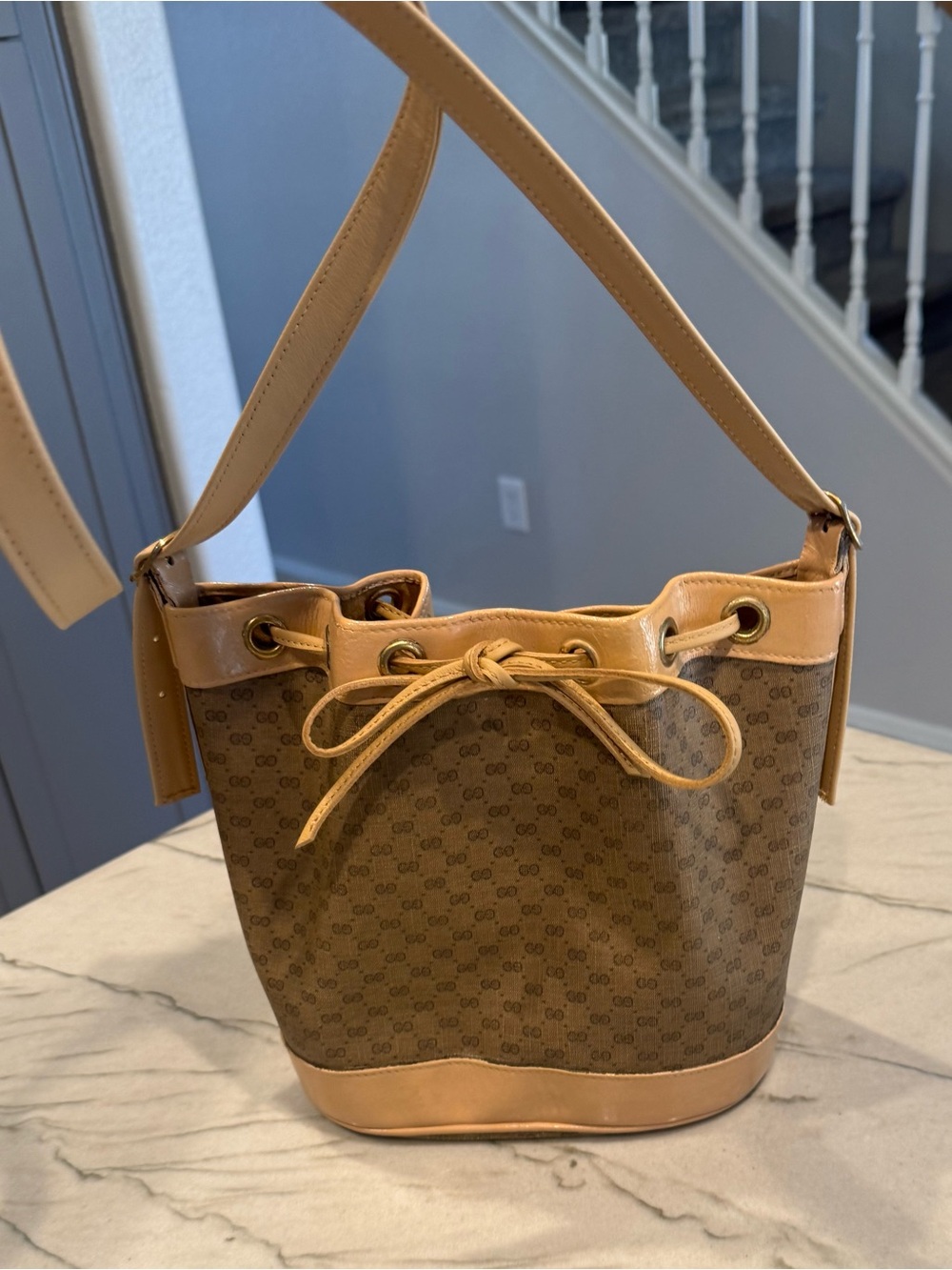 Vintage Gucci Micro GG Monogram Bucket Bag Repainted + New Strap & Drawstring - Picture 2 of 16